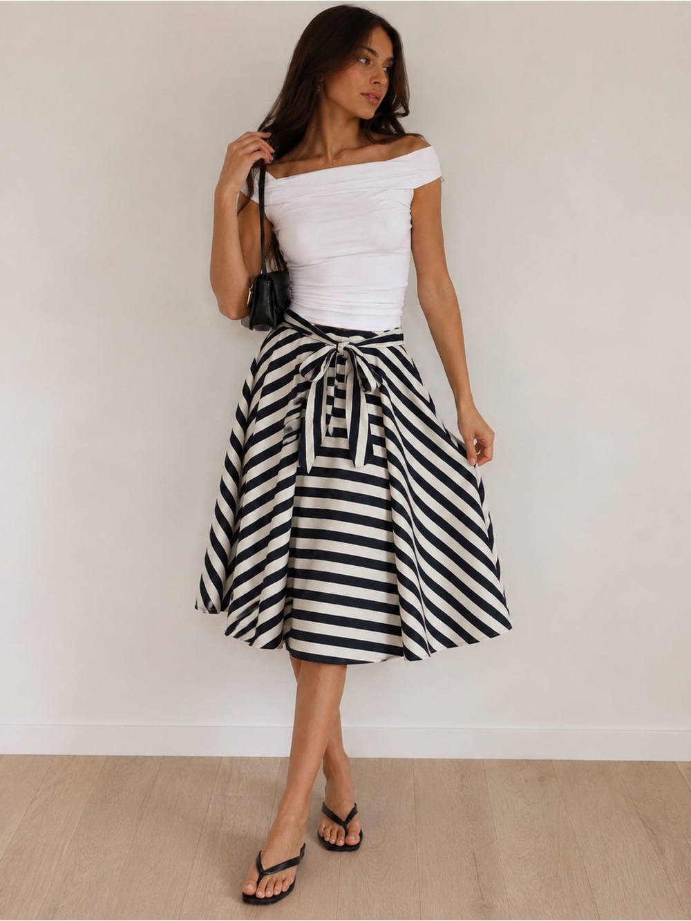 Biographie Striped Tie Waist Midi Skirt – XL